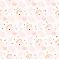 A pink and gold pattern with stars and hearts vector