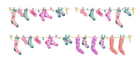 Socks hanging on clothes line vector