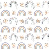 A pattern with a rainbow and suns on it vector