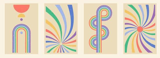 A set of four colorful banners with a rainbow design vector