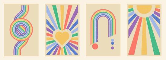 A set of four colorful banners with a rainbow vector