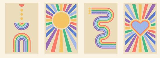 A set of four colorful banners with a heart and a rainbow vector