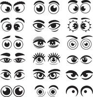 Collection of Twenty Diverse Cartoon Eye Silhouettes Black and White Eyebrows Various Expressions vector