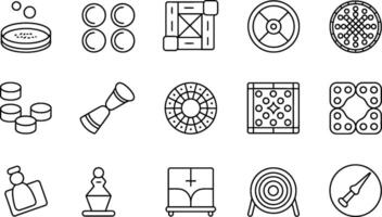 Collection of different board games and entertainment in black and white outline vector