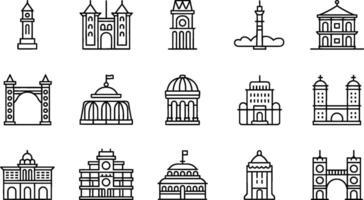 World landmark architecture building icon set minimal outline style vector
