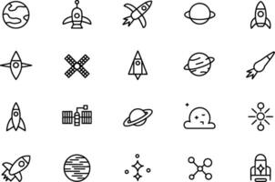 Collection of outline style space exploration and galaxy icons for design vector