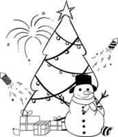 Christmas composition black and white isolated. graphic line ink illustration. Xmas Festive background with realistic objects. Greeting card, banner, web poster. illustration vector