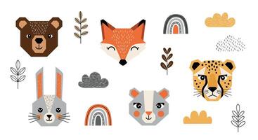 Adorable Pixel Art Style Illustrations of Woodland Animals and Nature Elements Set Collection vector