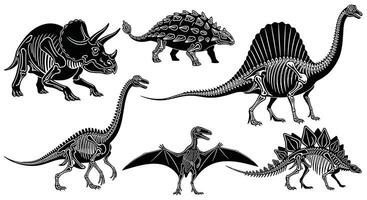 Exploring Prehistoric World Diverse Assemblage of Extinct Reptiles Dinosaurs Fossils and Paleontology Discoveries vector