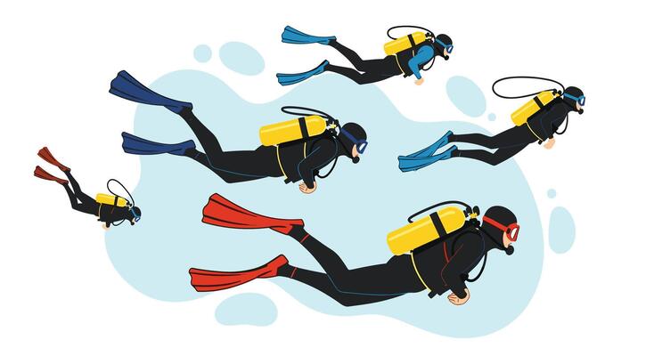 Divers Exploring Marine Life Underwater Scuba Diving Activity Ocean Adventure in Deep Blue Sea