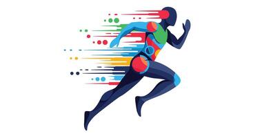 Human Runner Silhouette with Motion Blur and Abstract Colorful Elements for Sport Event vector