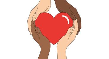 Multiracial Hands Holding A Heart A Symbol of Love Unity and Diversity vector