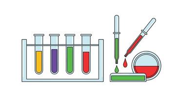 Scientific Experiments and Laboratory Procedures Demonstrating Chemical Reactions in Various Colorful Test Tubes vector