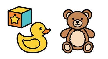 Children's Playthings A Colorful Collection of Classic Toys for Fun and Creative Learning vector