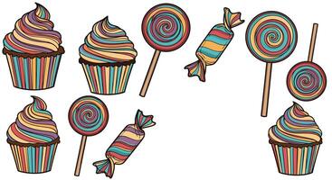 Sweet Treat Collection A Delightful Array of Confections and Desserts Illustration vector