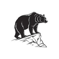 Majestic Bear Silhouette Powerful Grizzly on a Mountain Peak Art vector