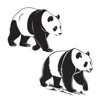 Walking Panda Bear Illustrations Black and White Wildlife Art vector