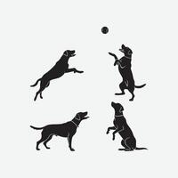 Dog Silhouettes Playful Labrador Retrievers Fetching Ball vector