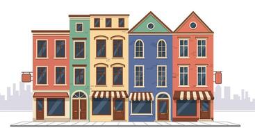 A cartoon illustration of a row of colorful buildings vector
