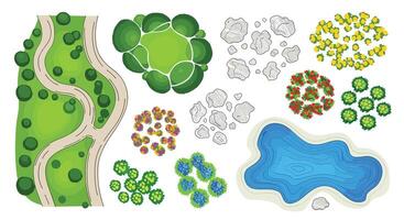 A set of different types of plants and trees vector