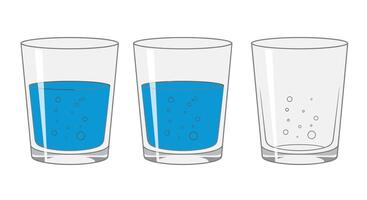 Three glasses of water with blue liquid in them vector