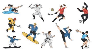 A set of cartoon people doing various sports vector