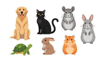 A set of animals including a rabbit, dog, cat, turtle, and tortoise vector