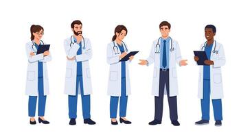 A group of doctors standing in front of a white background vector