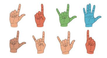 A set of different colored hands with different gestures vector
