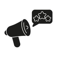 Megaphone With Stars Speech Bubble Solid Icon. Customer Feedback, Marketing, And Public Relations Communication Silhouette Symbol. Digital Outreach Strategy. Isolated Illustration vector