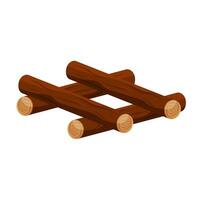 Campfire structure made of wooden logs arranged in crisscross stack. vector