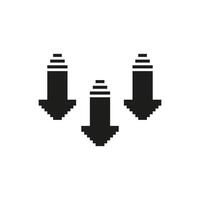 Three Downward Arrows Pixel Art Icon. Directional Navigation, Download, And Decrease Symbol. Retro Gaming Style. Isolated Illustration vector