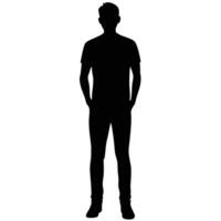 Silhouette of a standing man with hands in pockets isolated against a white background for design. vector