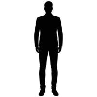 Silhouette of a man standing in a suit isolated on a clean white background ready for design projects. vector