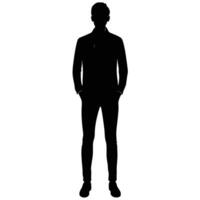 Silhouette of a standing man in suit with hands in pockets representing business and fashion vector