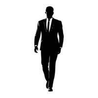 Elegant black silhouette of a man in a business suit walking forward on a white background vector