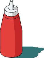 Red ketchup bottle with white cap casting shadow isometric illustration for food condiments and sauces packaging design vector