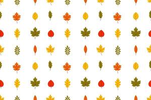 Seamless pattern with scattered autumn leaves in red, orange and green. Ideal for seasonal paper goods, decor and surface design vector