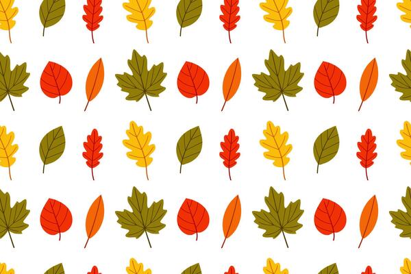 Colorful seamless pattern with mixed autumn leaves in red, orange, yellow and green. Great for fall designs and seasonal backgrounds
