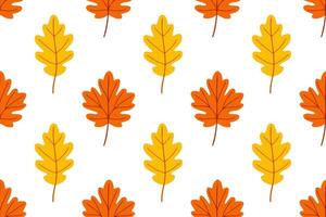 Autumn pattern with oak and maple leaves in yellow and orange. Ideal for seasonal packaging, textile, and nature backgrounds vector