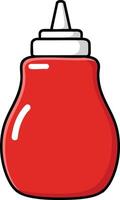 Red ketchup bottle icon with white cap and simple design illustration for food packaging and condiments use vector