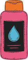 Pink bottle with orange cap and blue water drop label illustration for cosmetic or hygiene product design vector