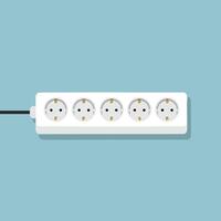 Electric power strip with five sockets on blue background illustration for energy distribution and device connection vector