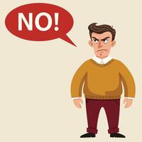 Angry man expressing refusal with no speech bubble illustration in casual clothing design vector