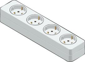 Electrical power strip with four sockets in isometric view illustration for home and office use vector