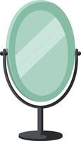 Oval standing mirror with black frame and light green glass reflection illustration for home decor and vanity setup vector