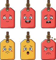 Cute red and yellow price tags with various facial expressions illustration for emotions and communication concepts vector