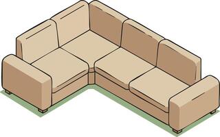 Beige sectional sofa with cushioned seats and armrests in modern isometric design illustration vector
