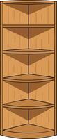 Wooden corner shelf unit with multiple triangular shelves for efficient space use and storage organization vector