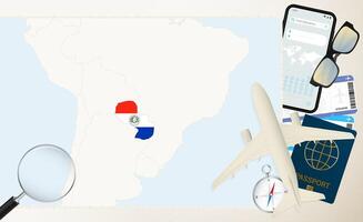 Paraguay map and flag, cargo plane on the detailed map of Paraguay with flag. vector